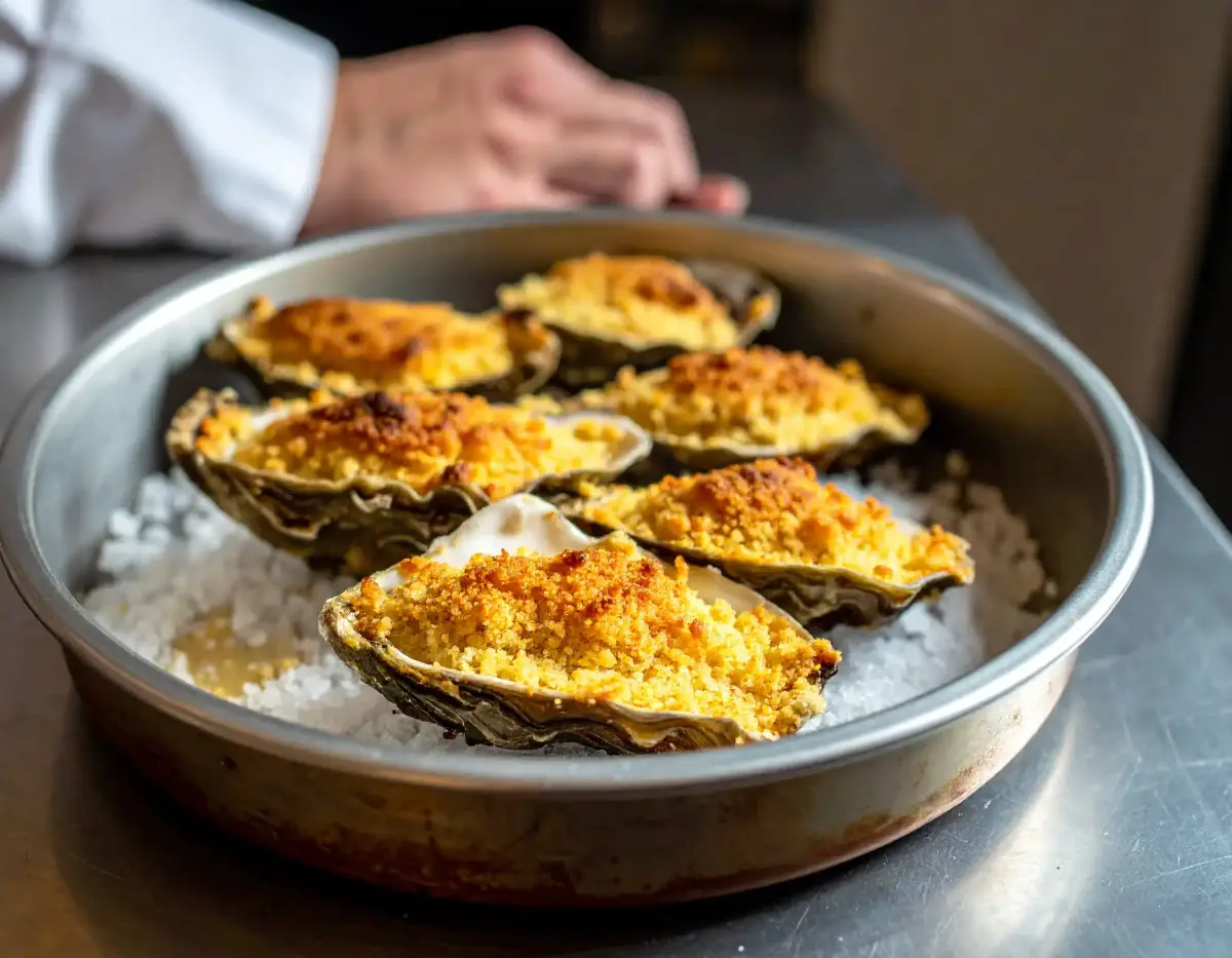 Ostras con avellanas tostadas y lascas de parmesano